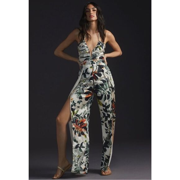 NEW Anthropologie Katie May Never Cross V-Neck Flowy Halter Jumpsuit Medium - Picture 1 of 5